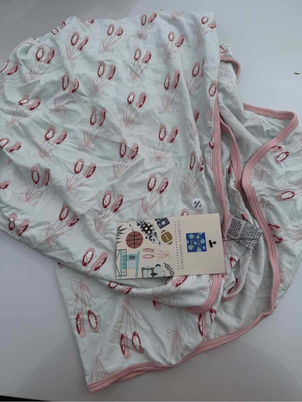 Kickee Pants light Mint Blanket with Pink Ballet Slippers Print